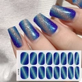 Dettaglio di adesivi per unghie effetto occhio di gatto sfumato blu e glitter - Stile Glitter Occhio di Gatto Blu Scuro (CSJ-04)