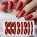 Adesivi per unghie occhio di gatto rosso scuro e glitter argento per manicure professionale - Stile Occhio di Gatto in Twill Argento Rosso Brillante (CSJ-05)