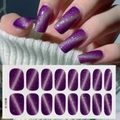 Detail of CSJ-10 purple cat-eye glitter nail polish stickers with silver shimmer effects - Purple Cat Eye Glitter Diagonal Style (CSJ-10)