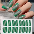 Detail of CSJ-14 green cat eye nail stickers with glitter gradient finish for manicure - Green Cat Eye Gradient Glitter Style (CSJ-14)