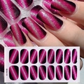 Detail of pink and black cat-eye gradient nail stickers with silver glitter and 14 pieces - Rose Pink Deep Black Gradient Cat Eye Style (CSJ-15)