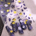 5D geprägte Halloween Nagelaufkleber mit Geistern und Fledermäusen auf langen Kunstnägeln - JY-032