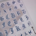 Macro detail of gothic letter nail stickers with metallic silver finish and embossed texture - Silver (LTH-018)