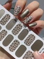 Detalle de pegatinas para uñas con estampado de leopardo y verde oliva metalizado en tarjeta - Estilo Leopardo Verde Oliva Metálico (LT-186)