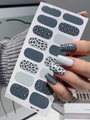 Detail of leopard print nail stickers set with grey tones and zebra pattern designs - Blue Gray Leopard Style (LT-188)