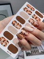 Detail of leopard print and solid brown nail stickers shown on nails with LT-192 card - Chocolate Brown Leopard Style (LT-192)