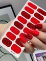 Detail view of red and leopard print nail stickers with 14 pieces for DIY nail art design - Bright Red Leopard Style (LT-193)