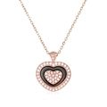 Elegant rose gold heart pendant necklace with black enamel and sparkling pavé crystals - Rose Gold Black Ceramic