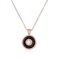 Elegant rose gold round pendant necklace with black inlay and sparkling diamonds - Rose Gold Black Ceramic