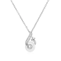 Macro shot of silver snail pendant necklace with white pearl shell and zircon stones - Silver Tone White Ceramic