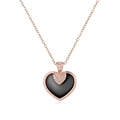 Collier élégant en or rose avec pendentif cœur noir et petit cœur en cristal brillant - Or Rose Céramique Noire