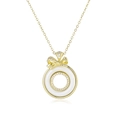 Collar minimalista de oro con colgante redondo de cerámica blanca y lazo de diamantes - Oro Blanco Cerámica
