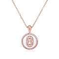Primer plano del colgante circular de oro rosa con esmalte blanco y cristales pavé - Oro Rosa Cerámica Blanca