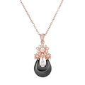 Collier fleur en or rose avec pendentif goutte en céramique noire et cristaux - Or Rose Céramique Noire