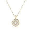 Detalle de collar dorado con aro de esmalte blanco y circonitas engastadas en pavé - Oro Blanco Cerámica