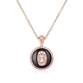 Minimalist rose gold round pendant necklace with black enamel and pavé zircon stones - Rose Gold Black Ceramic