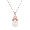 Detail van de waterdruppel keramische hanger met zirkoon op een roségouden ketting - Roségoud Wit Keramiek