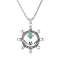 Collana con ancora e timone in argento con pendente in turchese e catena in acciaio - Ciondolo Color Acciaio Con Catena 3x55cm
