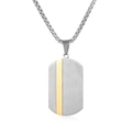 Collana minimalista in acciaio al titanio spazzolato con striscia d'oro e catena - Ciondolo Acciaio Dorato Con Catena (CCL1429)
