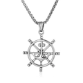 Collana con pendente a timone e ancora in acciaio al titanio stile punk per uomo e donna - Pendente con Catena / Color Acciaio