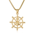 Collana con ciondolo a timone e ancora in oro lucido su sfondo bianco brillante - Pendente con Catena / Oro