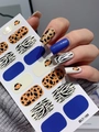 Leopard and zebra print nail stickers with solid blue set for DIY manicure style - Blue Black Zebra Leopard Style (LT-189)