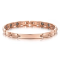 Rose gold stainless steel magnetic therapy bracelet with polished bar and black stone inlays - Rose Gold