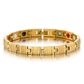 Polished gold magnetic therapy stainless steel bracelet for men with functional inserts - Gold Style