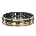 Dettaglio del bracciale magnetico con maglie a proiettile e finitura bicolore - Nero Oro