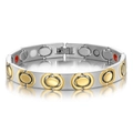 Detail of two-tone stainless steel magnetic bracelet with 18K gold accents and secure clasp - Two-Tone Silver and Gold