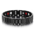 Men's black matte stainless steel magnetic health bracelet with inlaid therapy stones - Black