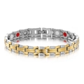 Detailed macro view of magnetic stainless steel bracelet with gold and silver links - Style 2