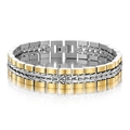 Detail of two-tone braided stainless steel chain bracelet with a gold accent folding clasp - Two-tone Gold and Silver