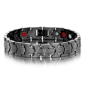 Men's magnetic stainless steel bracelet in matte black finish with therapeutic stones - Black