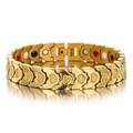 Gold magnetic therapy heart bracelet for women with multicolor healing stones inlay - Full Gold