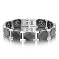 Bracciale magnetico da uomo in acciaio inossidabile con maglie nere geometriche - Argento Nero