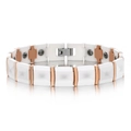 Bracciale magnetico in ceramica bianca con maglie in oro rosa e facette geometriche - Bianco Oro Rosa