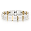 Bracciale magnetico in ceramica bianca e metallo dorato con taglio a rombo - Placcato oro bianco