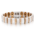 Dettaglio del bracciale in ceramica bianca e oro rosa con pietre magnetiche nere - Bianco Oro Rosa