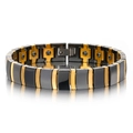 Modern magnetic health bracelet in black ceramic and gold-plated brushed metal design - Black Gold Style