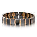 Detailed macro of black ceramic magnetic therapy bracelet with rose gold metal links - Black Rose Gold