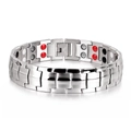 Pulsera magnética para hombre de acero inoxidable con piedras de salud tricolores - Color Acero