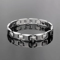 Pulsera de terapia magnética para hombre en acero inoxidable plata y negro con reflejo - Estilo de Hombre