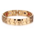 Men's 13mm gold plated magnetic bracelet with clear crystals and multi-color therapy beads - Gold