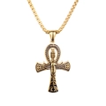 Vintage golden Ankh cross necklace with Egyptian beetle wing carving and box chain - Gold Color Necklace With Pendant (3.0*550mm)