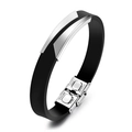 Minimalist black silicone bracelet with polished stainless steel plate for men - Steel Color