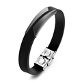 Minimalist black silicone men's bracelet with polished stainless steel metal plate - Black