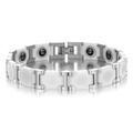 Dettaglio del bracciale magnetico con blocchi in ceramica bianca e maglie in acciaio a H - Bianco e Argento