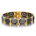 Bracciale magnetico da uomo in ceramica nera e acciaio inossidabile dorato - Nero e Oro