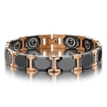 Bracciale magnetico da uomo in ceramica nera e acciaio inossidabile oro rosa - Nero e Oro Rosa